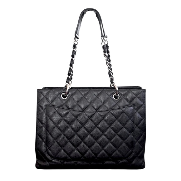 VINTAGE CHANEL Black Caviar Quilted Grand Shopping Tote GST Silver-Tone Hardware - Picture 3 of 16